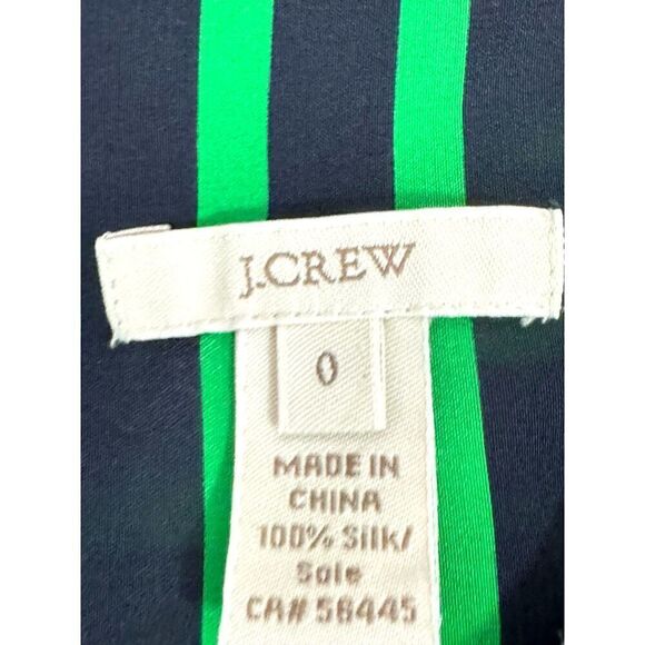 J. Crew 100% Silk Navy and Green Striped Collared Button-Up Sz 0 Excellent Cond. - Picture 3 of 7
